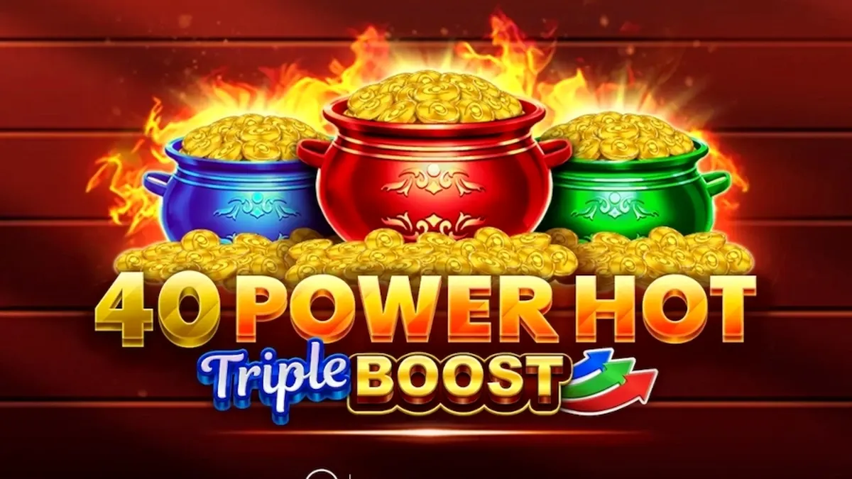 Tampilan visual slot 40 Power Hot Triple Boost dengan desain simbol yang membara